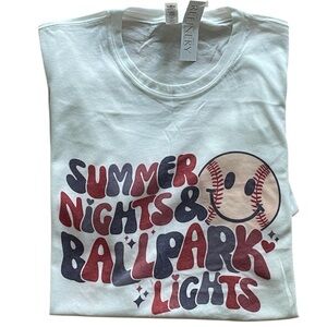 New Unisex White Graphic Tee Summer Night and Ballpark Lights Size Medium